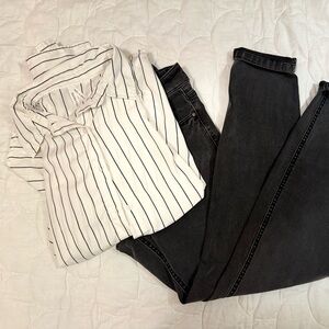 Elegant Medium White Striped Button Down Shirt